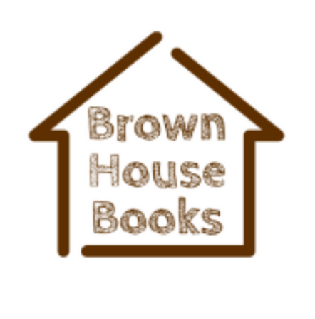 Logo for Brown House Books. Outline of a house in brown with text inside.